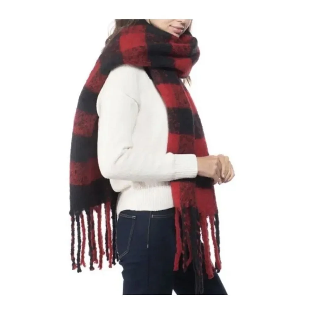 NEW INC International Concepts Buffalo Check Blanket Scarf OS One Size Plaid Red